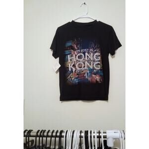 VINTAGE 90s Im Lost in Hong Kong futuristic Neon Night Black tee SZ M